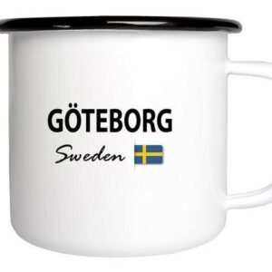 Emaljmugg, Göteborg, vit/svart text