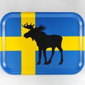 Bricka 27x20 cm, Älg, svenska flaggan