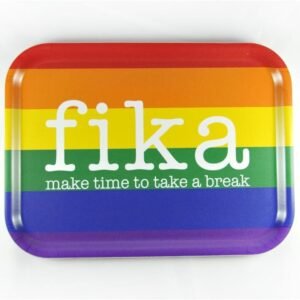 Bricka 27x20 cm, Fika Pride, vit/regnbågsfärg