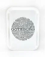 Tablett 27x20 cm, Göteborg, weiß/schwarzer Text