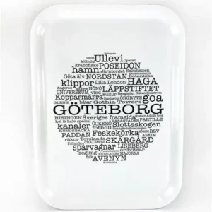 Tray 27x20 cm, Gothenburg, white/black text