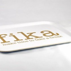 Bricka Make time FIKA, vit / guldtext