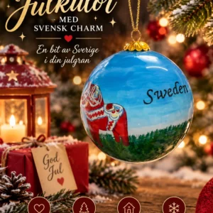 Christmas bauble featuring a Swedish Dala horse and a Sweden motif