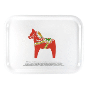 Tray 27x20 cm, Dala horse, white/red print