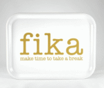 Tray 27x20 cm, Make time FIKA, white/gold text