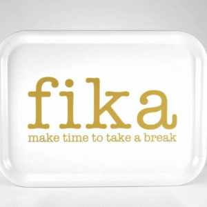 Tray 27x20 cm, Make time FIKA, white/gold text