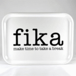Tray 27x20 cm, Make time FIKA, white/black text