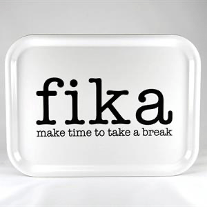 Tray 27x20 cm, Make time FIKA, white/black text