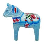 Cavallo di Dala in polietilene, dipinto a mano, azzurro, 10 cm
