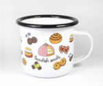 Emaljmugg, Swedish Sweets, vit/färgtryck