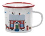 Emaillebecher Motiv Rotes Haus Winter