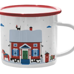 Emaillebecher Motiv Rotes Haus Winter