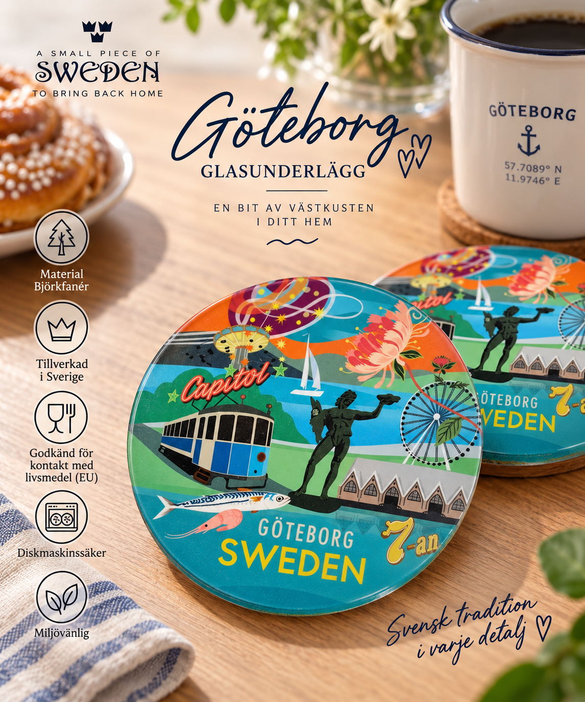 Gothenburg glass coaster souvenir from Haga Souvenir