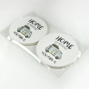 Glasunderlägg , Home is-Husbil, vit-pastell