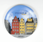 Glasunderlägg kant, Gamla Stan, vit/färgtryck