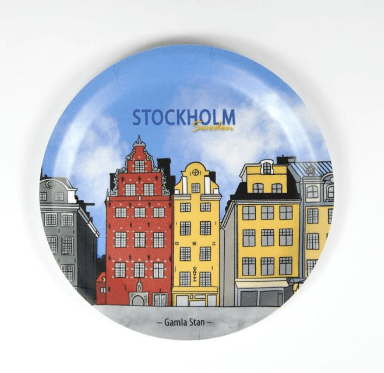 Glasunderlägg kant, Gamla Stan, vit/färgtryck