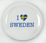 Glasunderlägg kant, I love Sweden,vit/blå-gul text