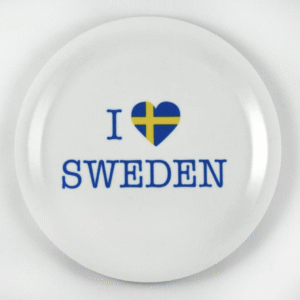 Glasunderlägg kant, I love Sweden,vit/blå-gul text