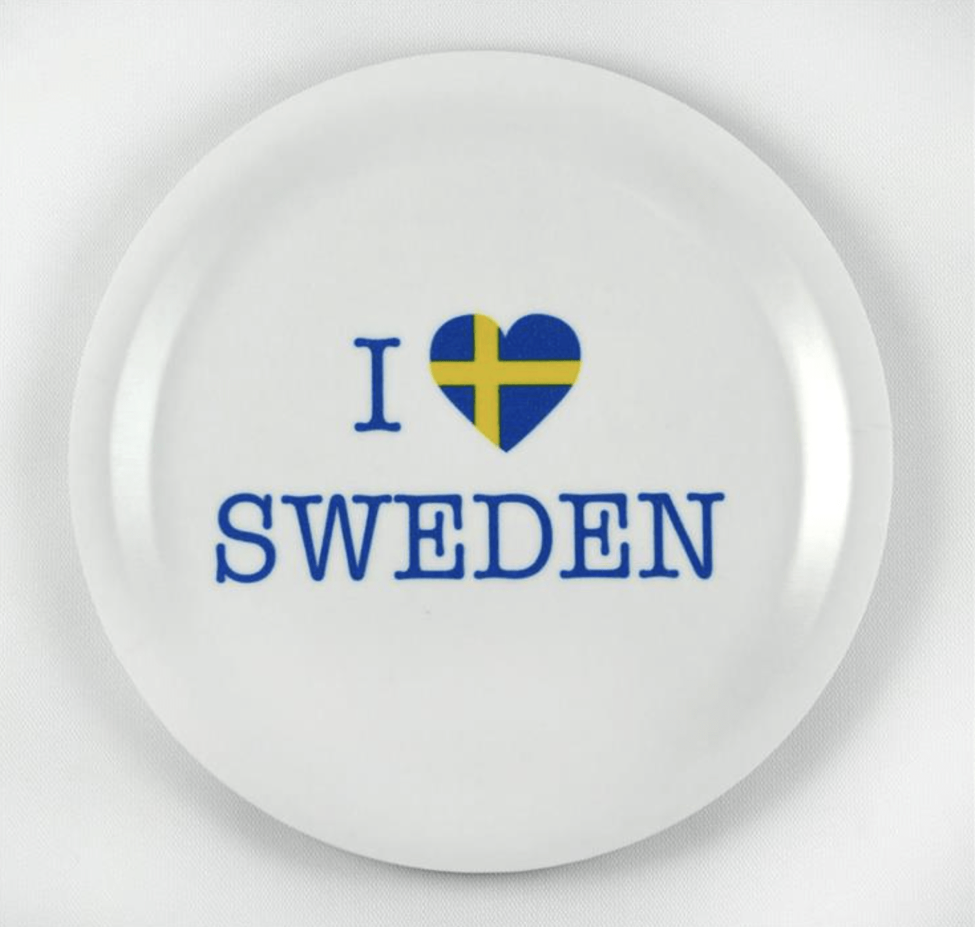 Glasunderlägg kant, I love Sweden,vit/blå-gul text