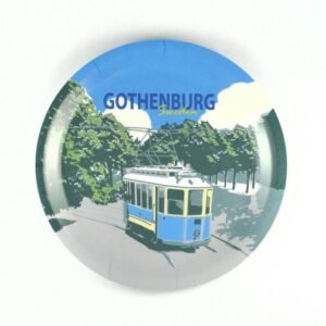 Glass coaster edge, Tram, white-black text