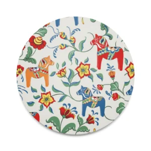 Leksand beige runt grytunderlägg Carola Bengtsson Malmström, Dalahästar, Grytunderlägg