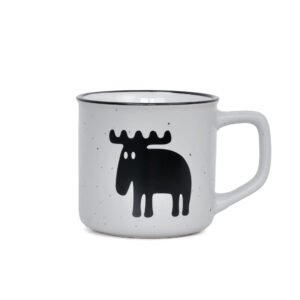 Mugg Moz pastell grå med svart älgmotiv