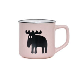Mugg Moz pastell rosa med svart älgmotiv