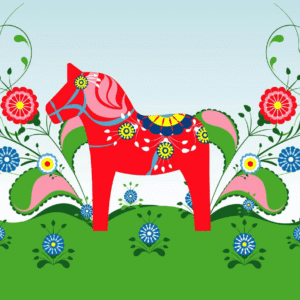 Plåtbricka Dalahästar