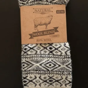 Ragstrumpor gjorda av 80% ull m/norsk flagga - Grå/Cola. 43-46