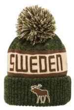 Wintermütze Grün & Braun Schwedenmütze mit Elch & Quaste