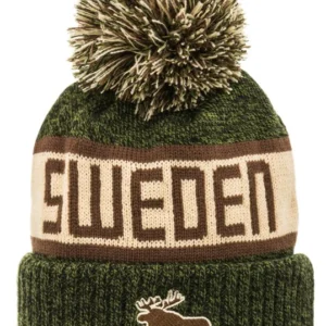 Winter Cap Green & Brown Sweden Hat With Moose & Tassel