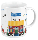 Porslins mugg med rött hus
