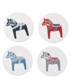 Runda glasunderlägg med dalahästar