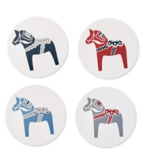 Runda glasunderlägg med dalahästar