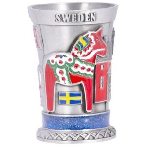 Shotglas metall Dalahäst, Älg Sweden m. glitter