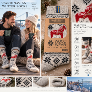 Wool socks with Dala horse design