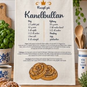 Kökshandduk Kanellbulla Fika, halvlinne, 40x60cm