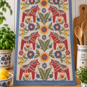 Kurbits horse kitchen tea towel, Dala horse, 35 x 50 cm
